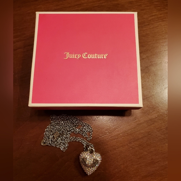 Juicy Couture Jewelry - Juicy Couture Silver Tone Aurora Borealis Rhinestones JC Heart Necklace